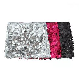 Skirts WOMEN Guizio Sequin Low Rise Paillette Mini Embellishing Skirt Silver Red Black