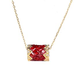 Gold Invisible Setting Ruby Barrel Jewelry Necklace