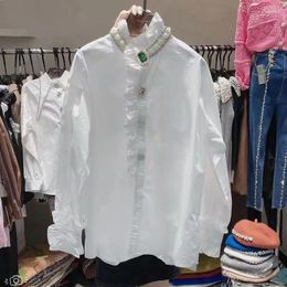 Women's Blouses Ruffles Collar Diamond Button Up Shirts Womens 2023 Spring In Long Petal Sleeve Blouse Chic Tops White Black Shirt Trend