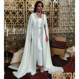 Evening Dresses Arabic Dubai Muslim Evening Dresses Moroccan Kaftan Chiffon Cape Prom Special Ocn Gowns Long Sleeve Dress Wear Drop De Dhurq