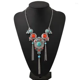 Pendant Necklaces Turquoise Long Boho Bohemian Statement Ethnic Tribal Necklace For Women Vintage Retro Round Tassel Gift