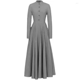 Casual Dresses French Style Spring 2023 Long Dress Women Stand Collar Slim High Waist Big Swing A-line Plus Size 3XL