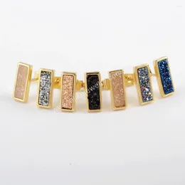 Stud Earrings 5Pairs Gold Plated Druzy Stone Rectangle Geometry Piercing Earring For Teen Women Trendy Jewellery Accessories