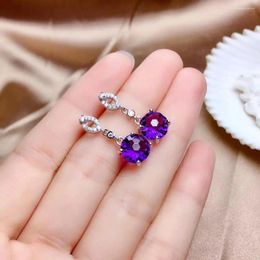 Stud Earrings Real And Natural Amethyst 925 Sterling Silver High Jewelry