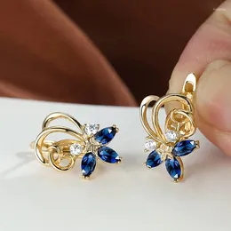 Hoop Earrings Huitan Gold Colour Blue Flower For Women Ly Designed Temperament Sweet Female Ear Piercing Accessories Floral Jewellery
