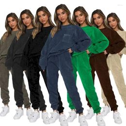 Women's Two Piece Pants 2023 Autumn Winter Corduroy Solid Casual Tracksuit Vintage Fashion O-neck Long Sleeve Sweatshirts Sets Women