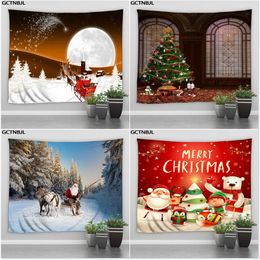 Tapestries Year Christmas Tapestry Wall Hanging Xmas Tree Fireplace Santa Claus Snowman Large Size Home Decor Blanket Background Cloth 231207