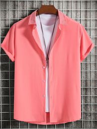 Men's Casual Shirts 2023 Summer Plus Size Pink Fashion Short Sleeve Shirt