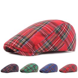 Berets French Style Cap Plaid Beret Women Spring Summer Cotton Irish Red Green Peaky Blinders Gentlemen Vintage Winter Ladies HatB203e