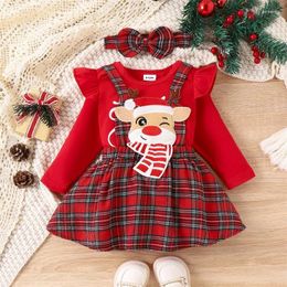 Clothing Sets Infant Born Girl 3Pc Fall Winter Clothes Headband Romper Reindeer Beer Suspender Plaid Tutu Overall Skirts Set