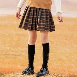 ダンスウェア冬の幼児の女の女の子のスカートウールコットンプリーツ子供ミニニットスカートガールズボトム服2 4 5 6 7 8 9 11歳231207