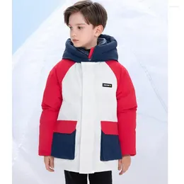 Down Coat Boys Girls Fashion Colour Matching Windproof Waterproof Warm Hooded Outwear 90%White Duck Jackets For Cold Winter A1828