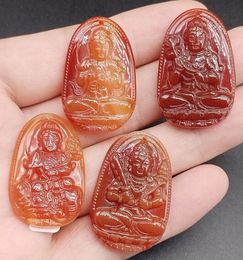 Certified Red 100% Natural A Agate Chalcedony Carved Happy Buddha God Pendant