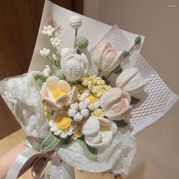 Wedding Flowers Tulip Bubble Artificial Fabric Needlework Bridesmaid Bouquet Mariage Knitted Flower Hand Woven For Lovers