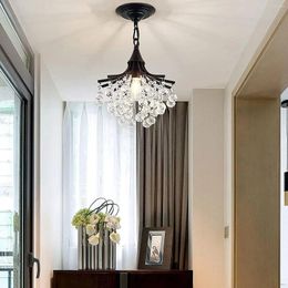 Chandeliers Style Crystal Ceiling Lamp Semi Flush Mount Clear K9 Chandelier E14 Bulbs Heads Lampshades Beside Bed Room Light