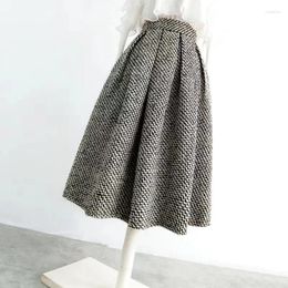 Skirts Faldas Mujer De Moda Fashion Tweed High Waist For Women Elegant Jupe Korean Vintage A-line Pleated Skirt Winter Clothes