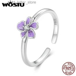 Solitaire Ring WOSTU 925 Sterling Silver Mystic Purple Flower Opening Rings For Women Cute Korea Zircon Stackable Party Ring Girl Birthday Gift YQ231207