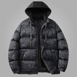 Men's Jackets 2023 Leaf Print Parkas Coat for Men Windproof Warm Winter Jacket Outerwear Casual Hooded Thicken Windbreakers 231207