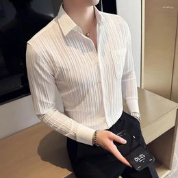 Men's Casual Shirts 2023 Classic Spread-collar Long Sleeve Striped Dress Without Pocket Formal Business Standard-fit Wrinkle Free Shirt