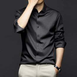 Men's Casual Shirts Men's Long-sleeved Shirt Solid Color Silky Draped Cool Slim-fit Muscle Top Dress Non-ironing Stretch 231207