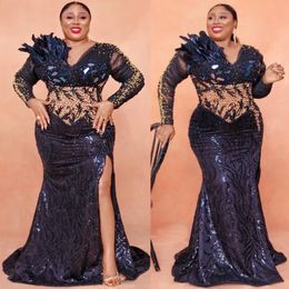 2023 Nov Aso Ebi Arabic Black Mermaid the Bride Dresses Feather Crystals Beaded Evening Prom Formal Party Birthday Celebrity Mother of Groom Gowns Dress