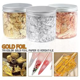 Nail Art Decorations 3G Nail Art Accessories Gold Silver Copper Foil Sequins Glitter Leaf Flake Sheet Bulk Foil Paper For Gilding Manicure Decoration 231207