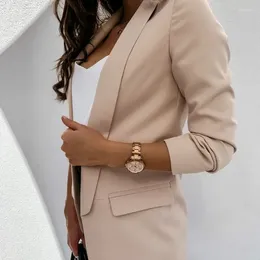 Women's Jackets Female Fashion Casual Turn-Down Collar Long Sleeve Overcoat Spring Women Solid Suit Jacket Elegant Slim Single Button Basic