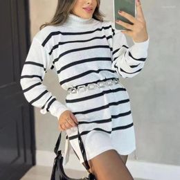 Women's Sweaters Striped Knit Sweater Dress Women Spring Turtleneck 2023 Sexy Jumpers Pullovers Work Autumn Winter Vestidos Streetwear