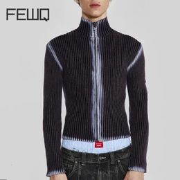 Men's Jackets FEWQ High Street Knitted Sweater Paint Graffiti Old Slim Fit T shirt Ins Lazy Style 2023 Fashion Tops Pullover 9C3482 231207