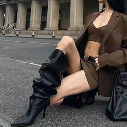 Designer Boots 2023 Pointed toe slim heel wide sleeve boots large sleeve pleated boots push boots long sleeve oversized women's boots Women Boots