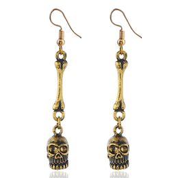 Vintage Gold Silver Skull Dangle Earrings for Men Women Hip Hop Long Human SkeletonDrop Earrings Halloween Party Ear Jewellery Gift Accessories Wholesale Price