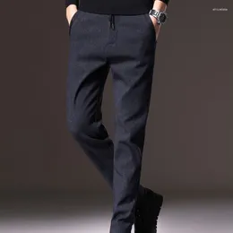 Men's Pants Autumn Winter Frosted Straight Casual Man 2023 Thicken Plush Slim Fit Male Trousers Solid Colour Elastic