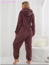 Women's Sleepwear Onesies Fleece Jumpsuits With Zipper Sleepwear Overall Hood Pajamas For Women Winter Warm Pyjamas 231206