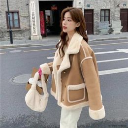 Women's Fur Autum Winter Women Short Faux Pink Elegant Lambswool Padded Jacket Female High Street Button Up Parkas