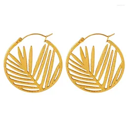 Dangle Earrings Unique Leaf Round Jewellery 316L Stainless Steel 18K Gold Plated Fashion Bamboo Hoop