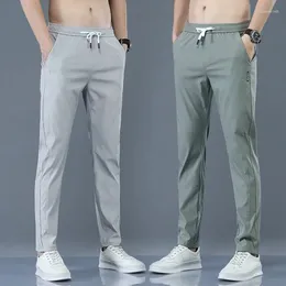 Men's Pants Slim Straight High Elastic Quick-Drying Fabric Jogging Sweatpants Spring Autumn Casual Fashion Korean Trousers