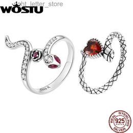 Solitaire Ring 925 Retro Sterling Silver Vintage Snake Finger Rings For Women s925 Red Zircon Rose Flower Ring Lady Holiday Jewellery Gift YQ231207
