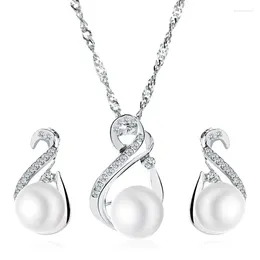 Necklace Earrings Set 925 Silver Needle Fashion Crystal Bridal Jewellery For Women Girls Pendant Rings Trendy Wholesale