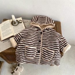 Jackets Kid Coat Children Korean Winter 2023 Girl And Boy Lamb Wool Hooded Cashmere Cotton Baby Foreign Style Long