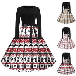 Casual Dresses Christmas Dress Long Sleeve Graphic Women'S High Waist Elegant Vintage Winter 50s 60s Rockabilly Swing Pinup Xmas