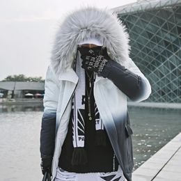 Men's Jackets Winter Warm Gradient Parkas Men Women Streetwear Thick Coat Fashion Harajuku Hoody Fur Collar Coats