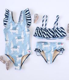 Kids Swimwear Baby Girl Alpaca Stripe Cute Bikini Set Tankini Ruffle Swimsuit Beachwear 2021 Summer Holiday Bathing Suit Blue5032757
