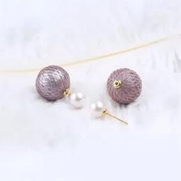 Dangle Earrings Fashion Purple Craved 15-16mm Edison Round Freshwater Pearl Clip