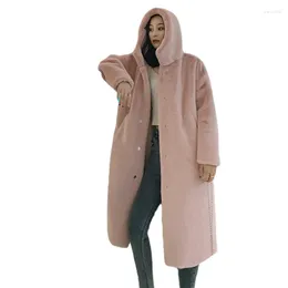 Women's Fur Hooded Coat Woman Winter 2023 In Outerwears Female Long Fluffy Jacket Ladies Mink Faux Women Pink Plush