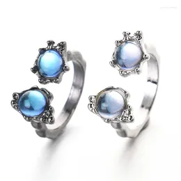 Cluster Rings Elegant White Blue Opal Natural Stone Ring For Women Vintage Geometric Aesthetic Egir Hollow Open Finger Trendy Jewellery