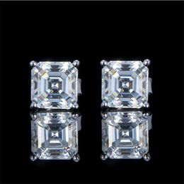 Hot Sale 925 Silver Vvs d Colour Moissanite Earrings 2ct 6*6mm Asscher Cut Simple Square Stud