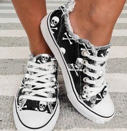 Dress Shoe Platform Sneakers Funny Skull Print Canvas Shoes LaceUp Casual Vulcanised Zapatillas Mujer Chaussure Femme 231207