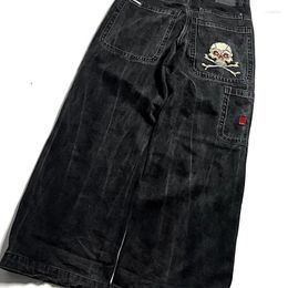 Women's Jeans Streetwear JNCO Harajuku Hip-hop Retro Skull Pattern Embroidery Baggy Gothic High Waist Wide Pants For Men And Women
