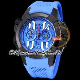 BZF EPIC X CHRONO EC430.21.AA.AA.ABRUA Japan VK Quartz Chronograph Movement Mens Watch Blue Skeleton Dial DLC Black Case Rubber Strap Stopwatch trustytime001Watches