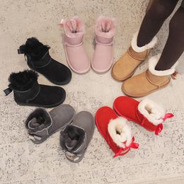 Tazz Classic Children Ankle Boots Tasman Kids Chinelos Meninos Meninas Flock Inverno Neve Ultra Mini Botas Criança Pele Furry Bota Sólida com Laços Botão Lantejoulas manter aquecido